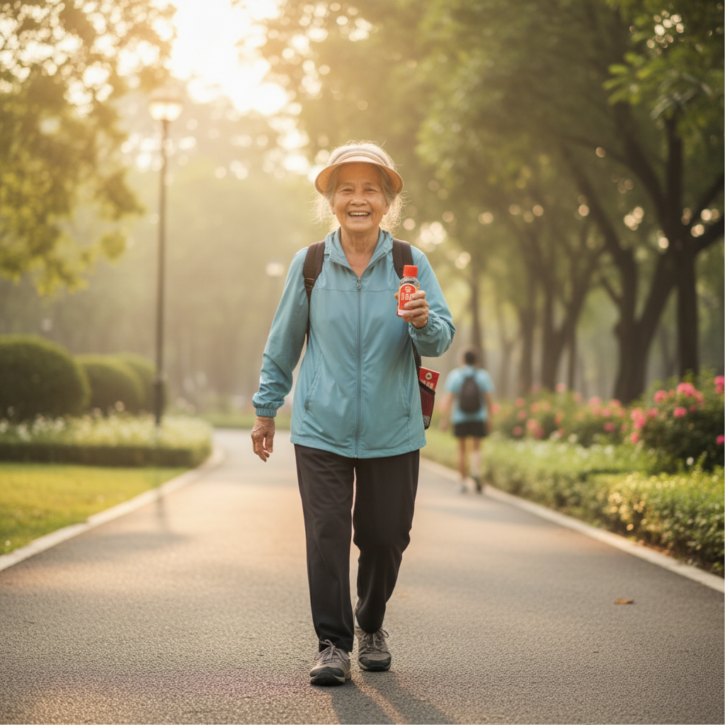 Người lớn tuổi đi bộ công viên