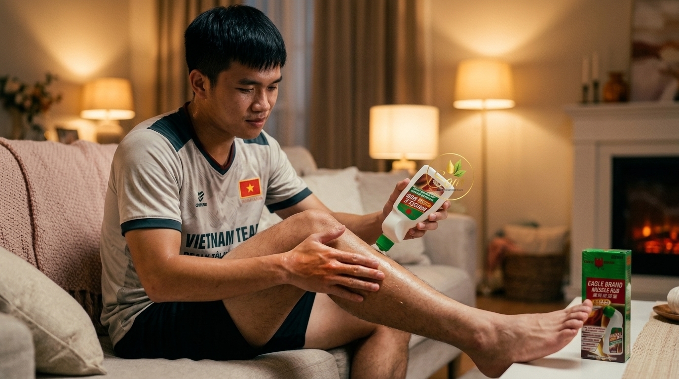 Thoa Eagle Muscle Rub lên vùng đau