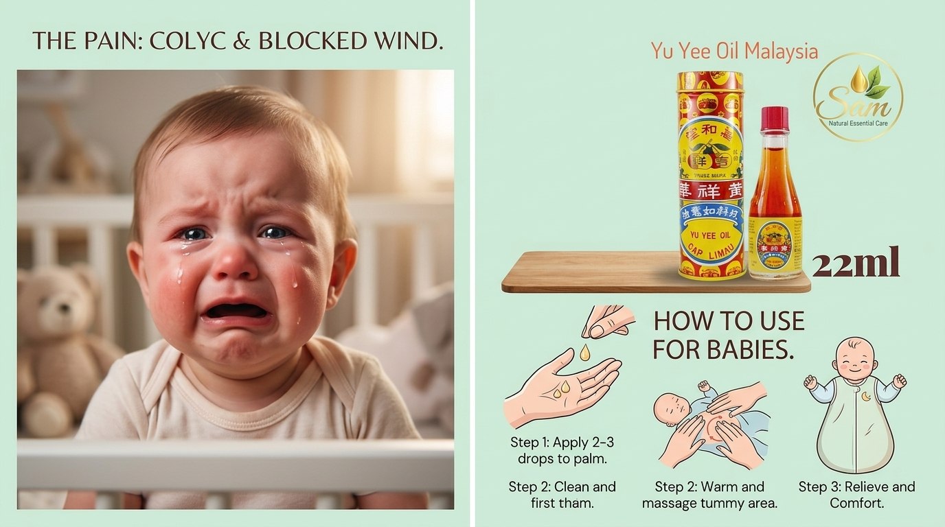 Bé khóc vì đầy hơi và cách sử dụng Yu Yee Oil