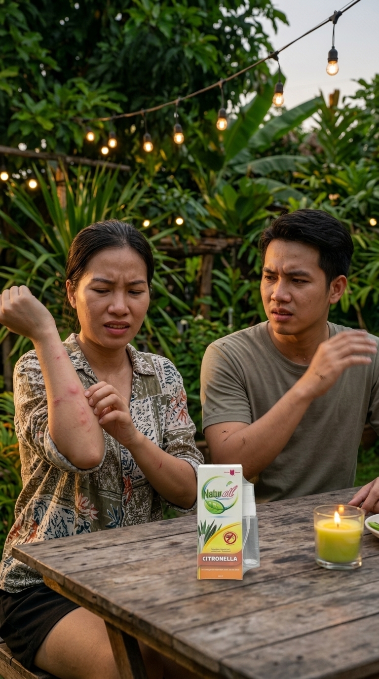 Cặp đôi bị muỗi đốt khi ngồi ngoài sân